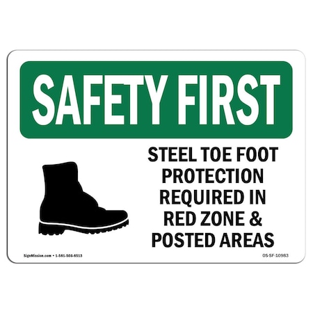Signmission OSHA Sign, Steel Toe Foot Protection Required W/ Symbol, 10in X 7in Decal, 10" W, 7" H, Landscape OS-SF-D-710-L-10983